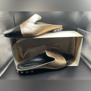 Marc Fisher Analise Gold and Black Mules  9M Original box